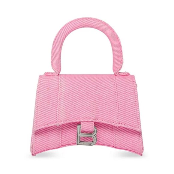 NWT Balenciaga Hourglass Top Handle Hand Bag + Shoulder Bag Pink Washed Denim - Picture 2 of 7